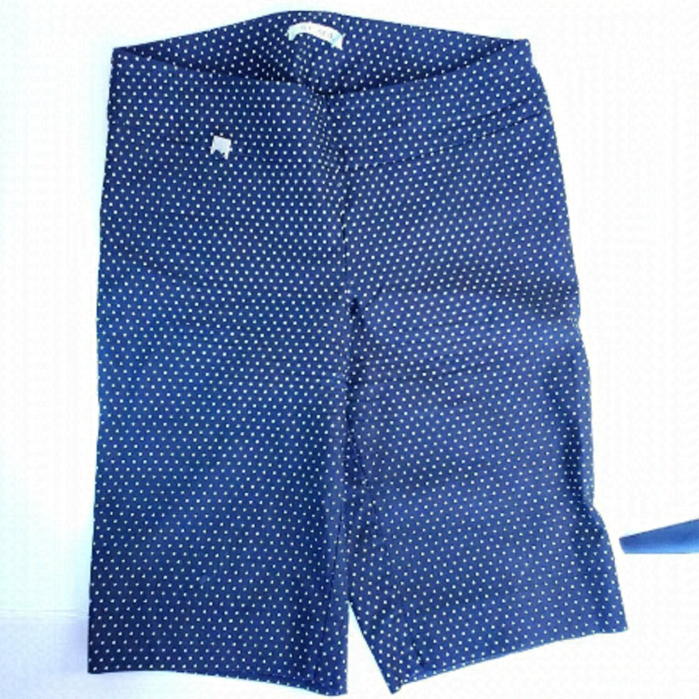 Tummy Control Blue Polka Dot High Waisted Casual Summer Women's Shorts. Size 12